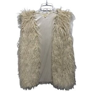 Dani Collection Cream Fringe Faux Fur Vest Size Large Boho Timeless Old Money